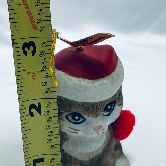 Handpainted Jasco Bisque Porcelain Cat Bell Christmas Ornament - Picture 10 of 11
